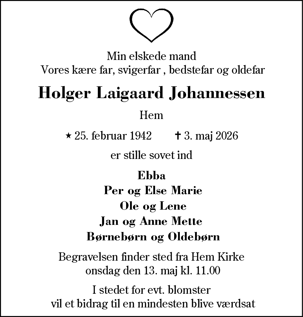 Dødsannonce for Holger Laigaard Johannessen