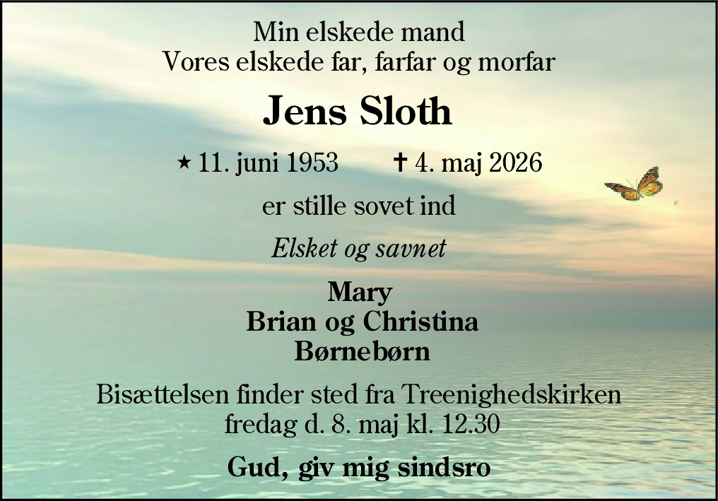 Dødsannonce for Jens Sloth