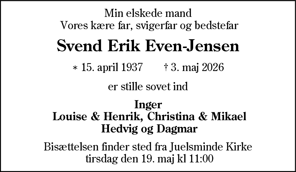 Dødsannonce for Svend Erik Even-Jensen