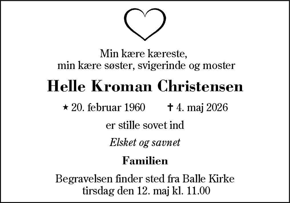 Dødsannonce for Helle Kroman Christensen