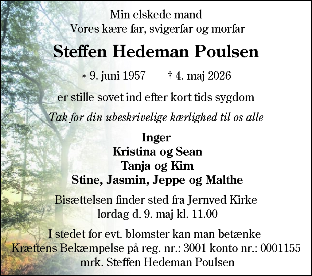 Dødsannonce for Steffen Hedeman Poulsen