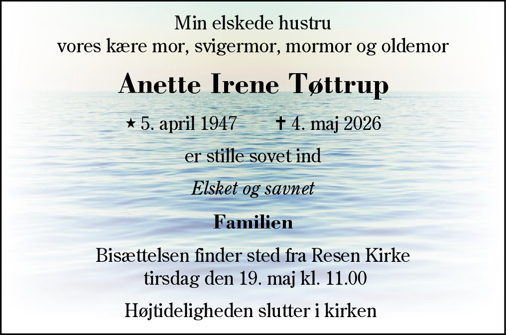 Dødsannonce for Anette Irene Tøttrup