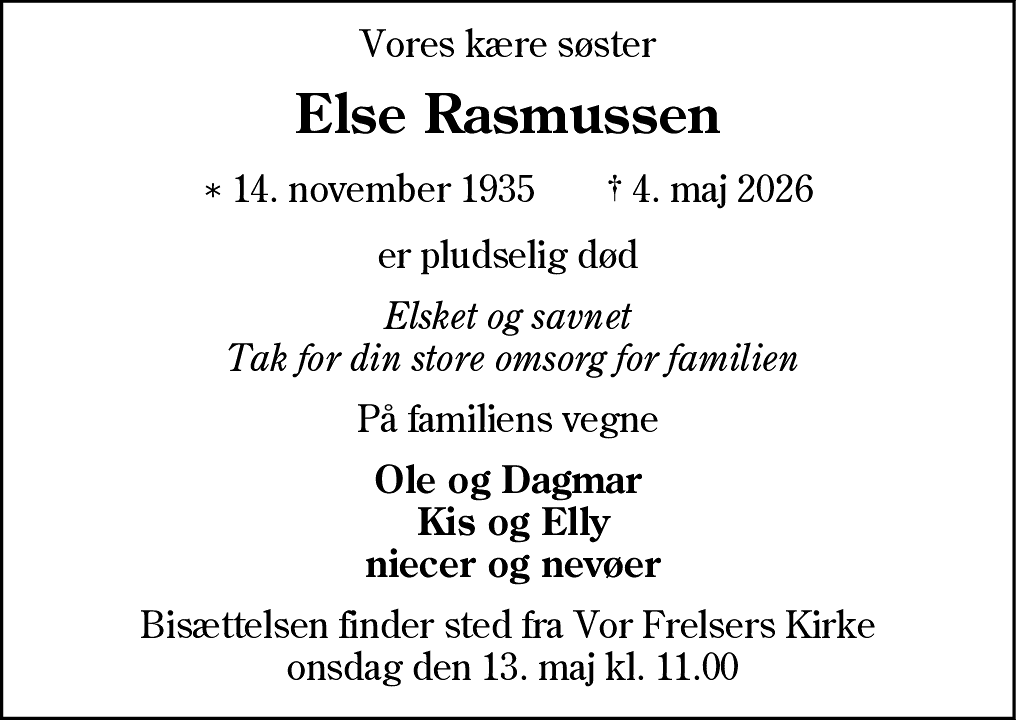 Dødsannonce for Else Rasmussen