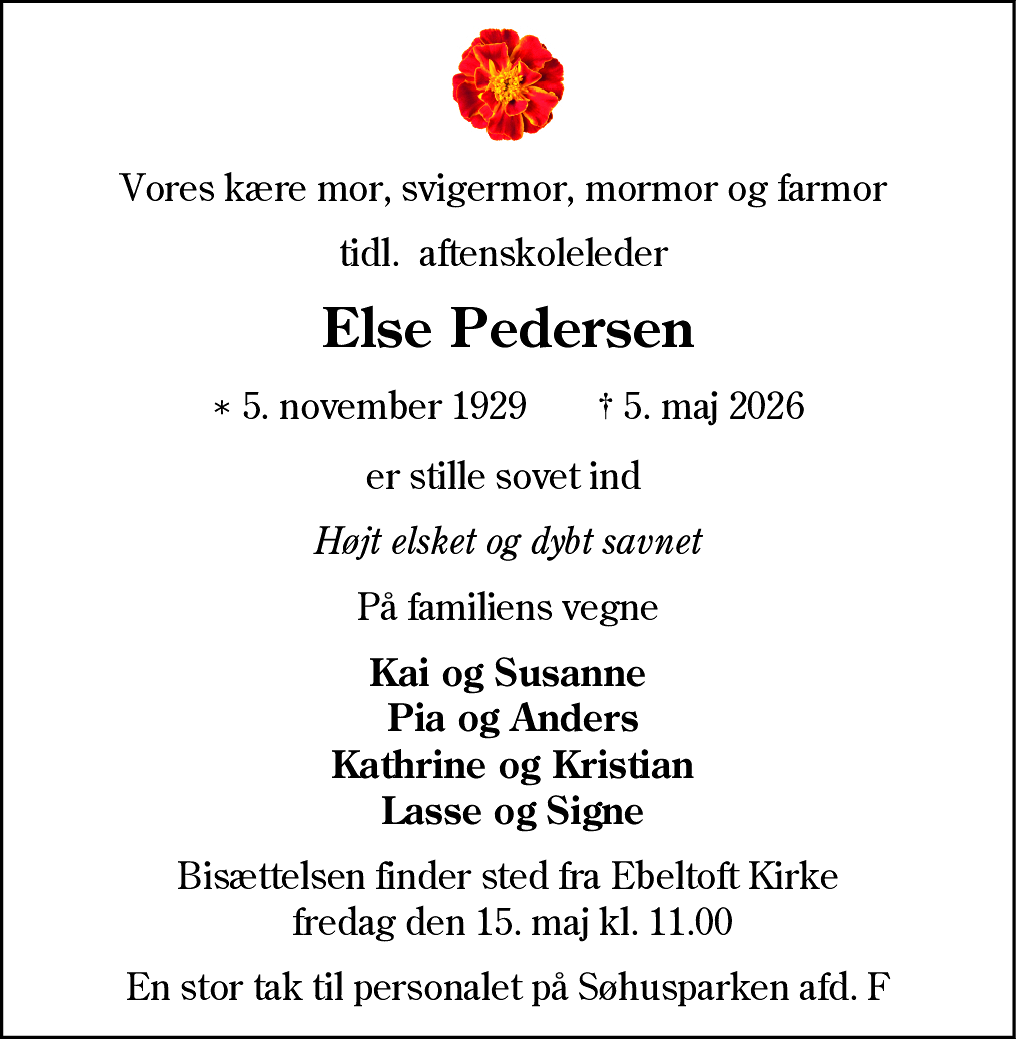 Dødsannonce for Else Petersen