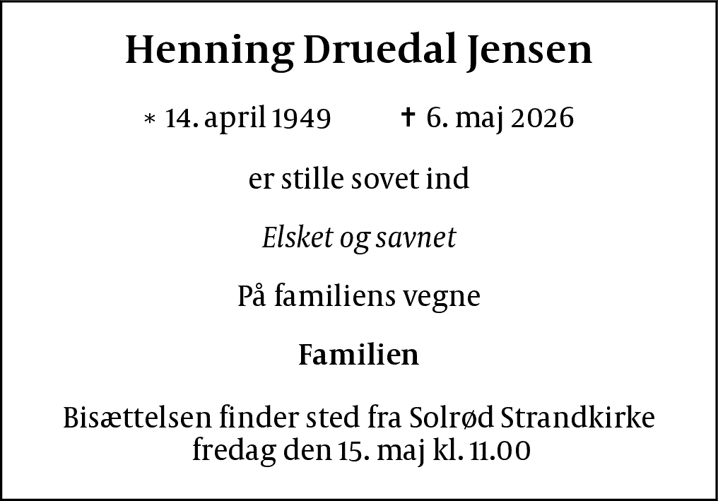 Dødsannonce for Henning Druedal Jensen