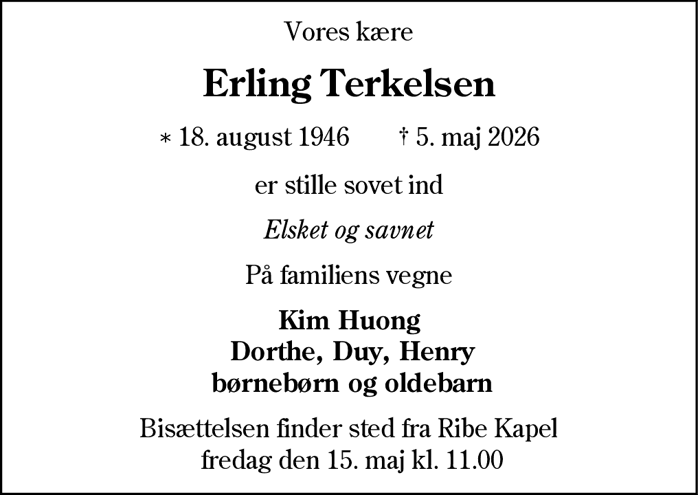 Dødsannonce for Erling Terkelsen