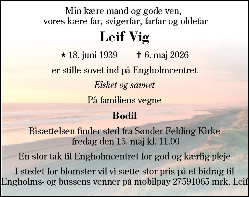 Dødsannonce for Leif Vig