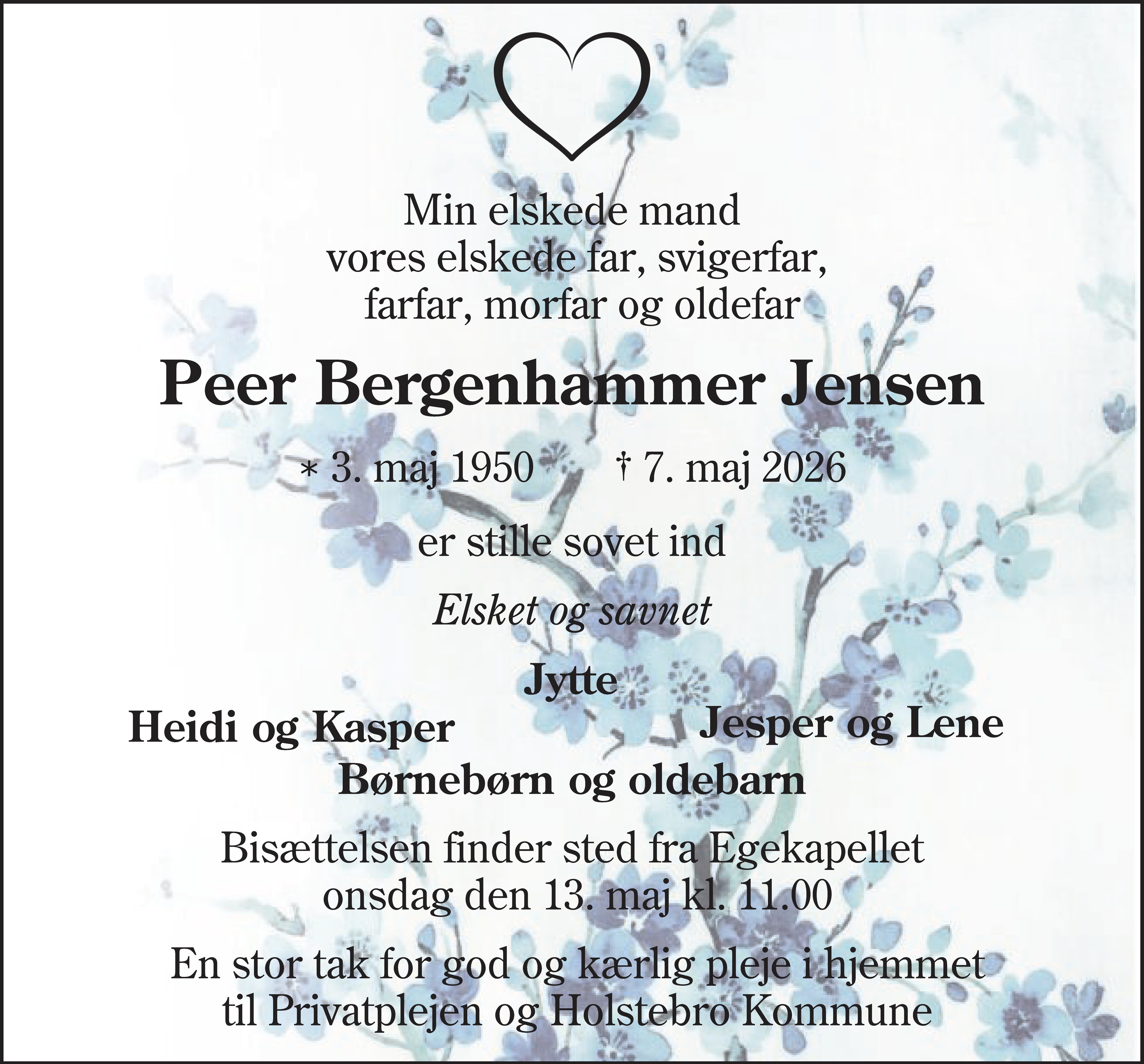 Dødsannonce for Peer Bergenhammer Jensen
