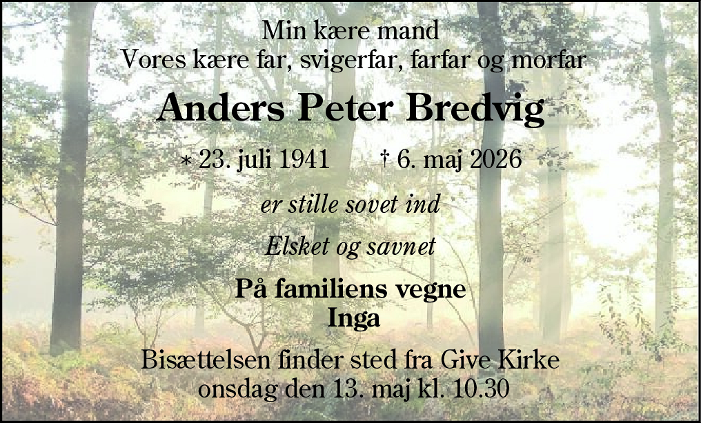 Dødsannonce for Anders Peter Bredvig