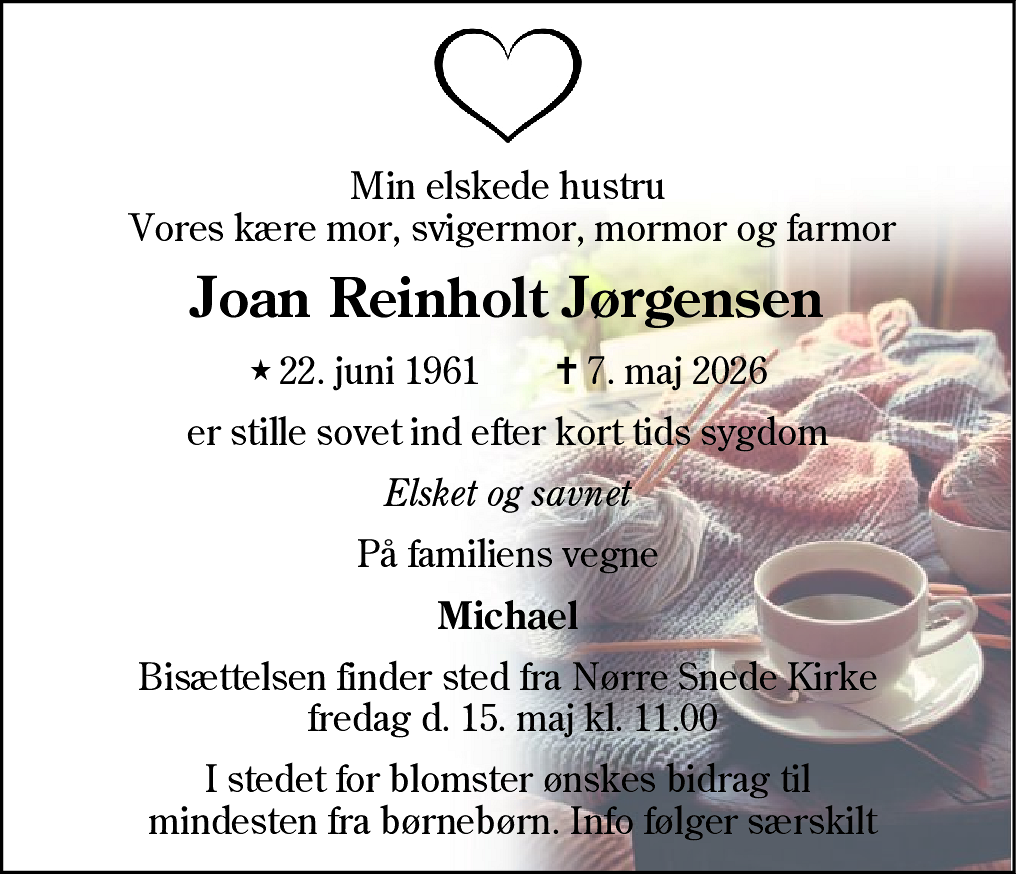 Dødsannonce for Joan Reinholt Jørgensen