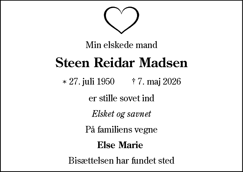 Dødsannonce for Steen Reidar Madsen