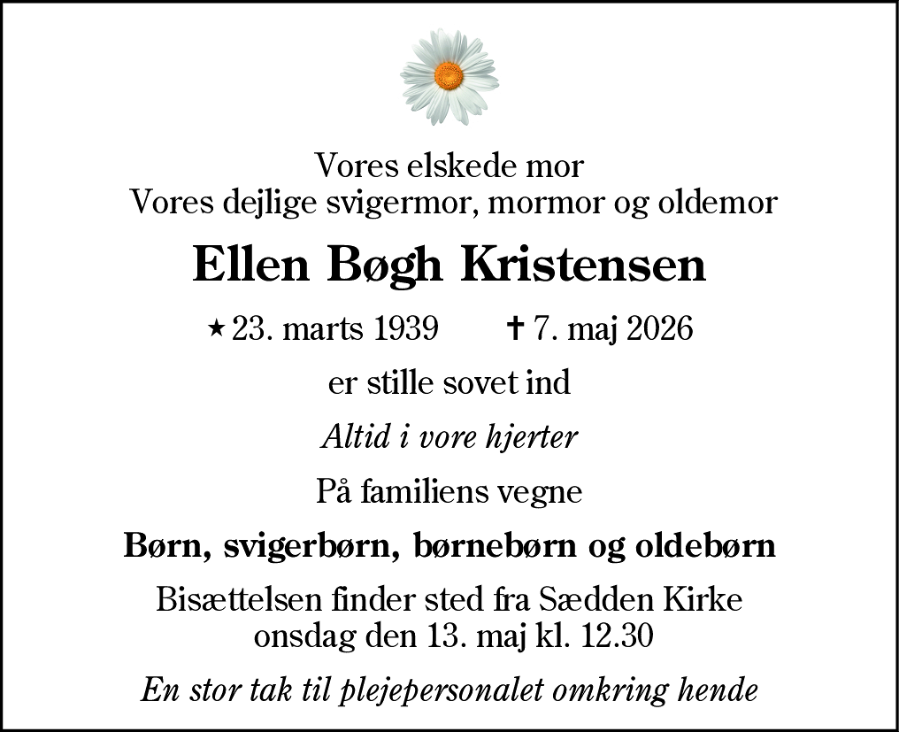 Dødsannonce for Ellen Bøgh Kristensen