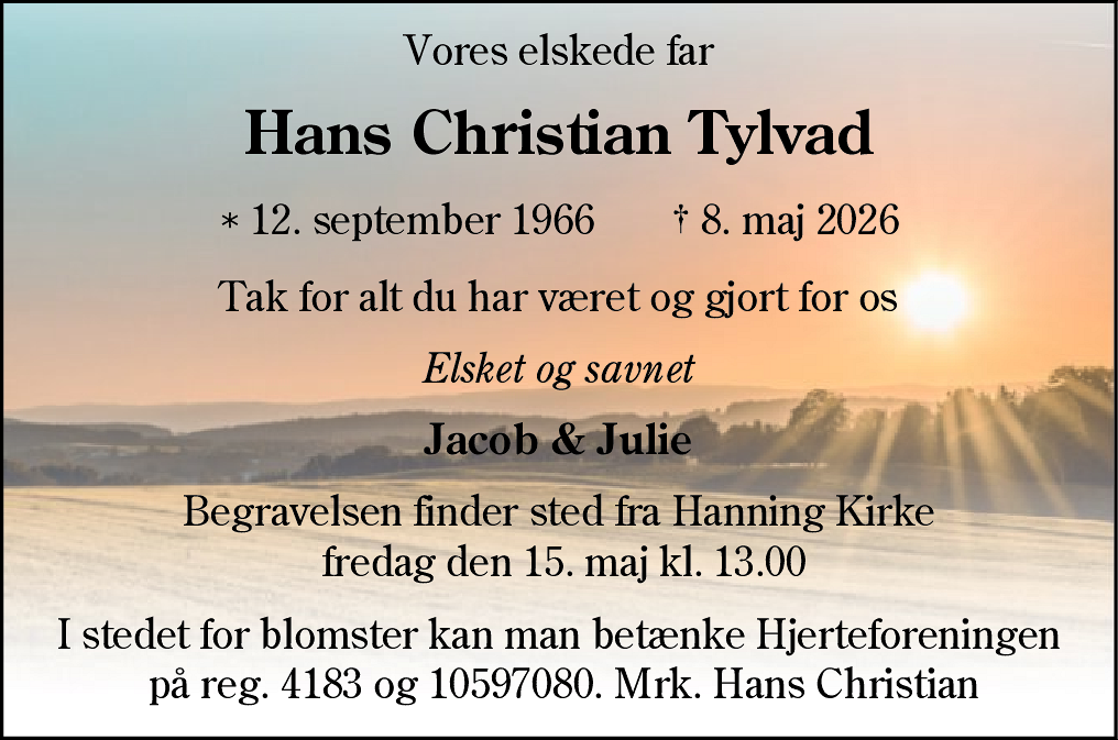 Dødsannonce for Hans Christian Tylvad