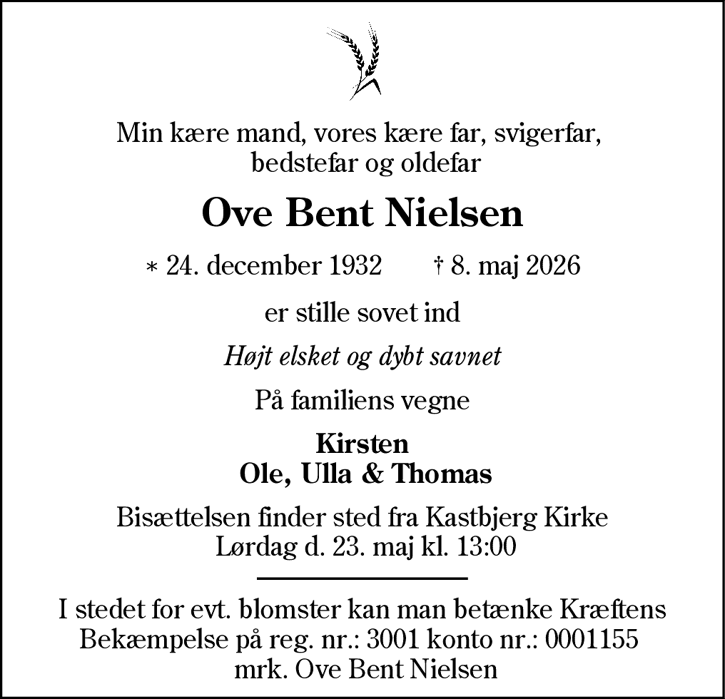 Dødsannonce for Ove Bent Nielsen