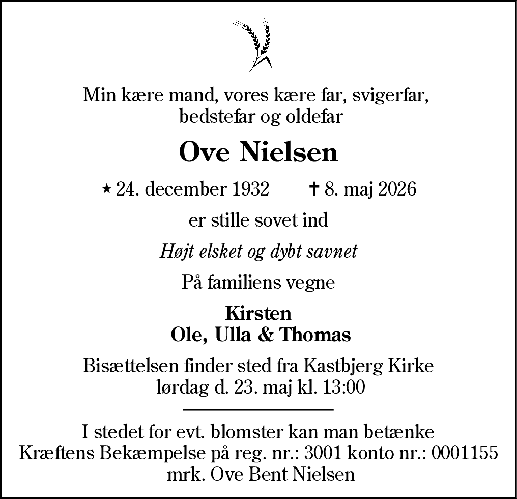 Dødsannonce for Ove Nielsen