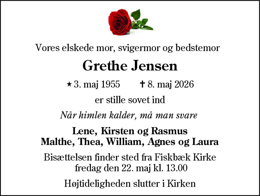 Dødsannonce for Grethe Jensen