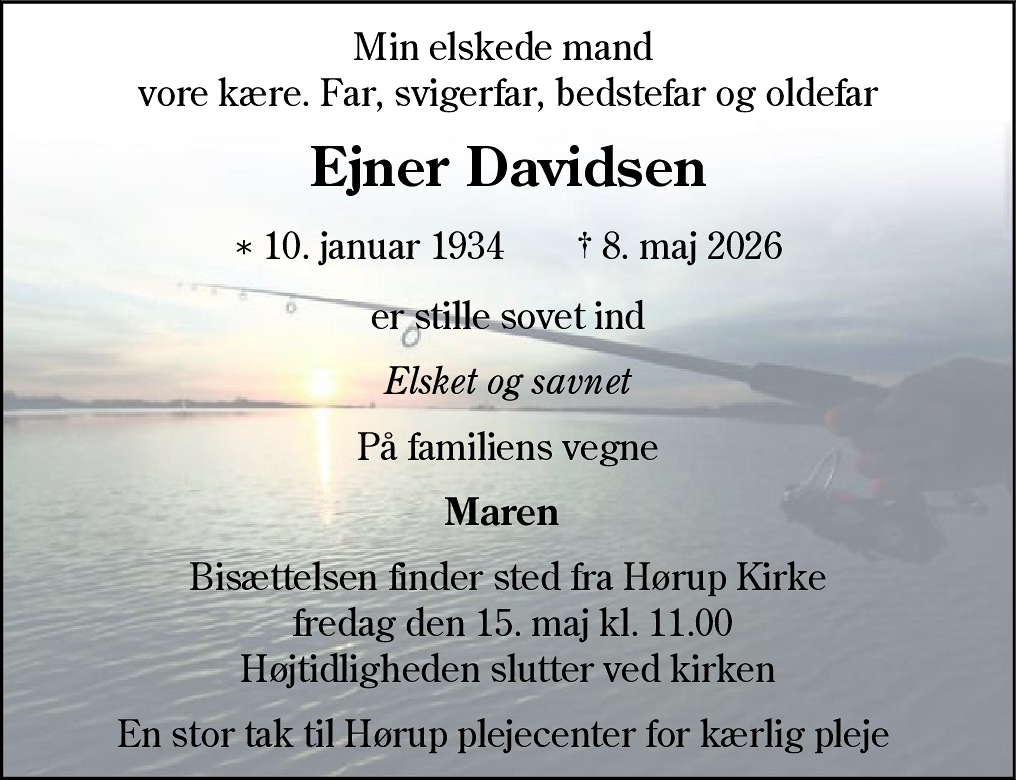 Dødsannonce for Ejner Davidsen