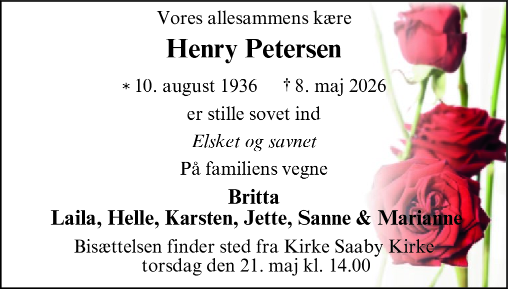 Dødsannonce for Henry Petersen