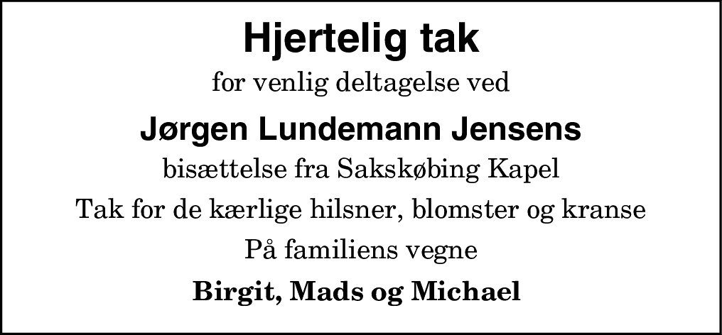 Dødsannonce for Jørgen Lundemann Jensen