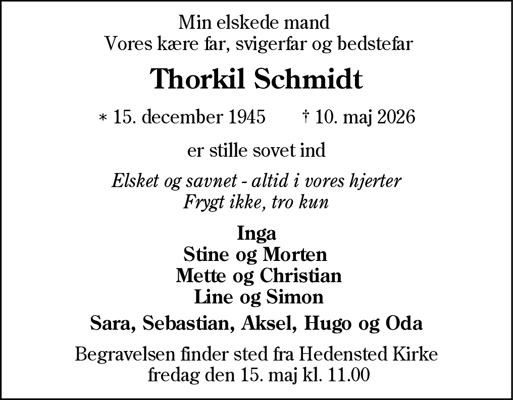 Dødsannonce for Thorkil Schmidt