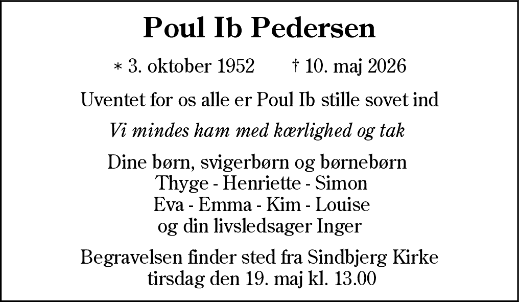 Dødsannonce for Poul Ib Pedersen