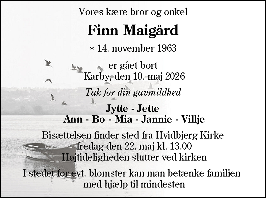 Dødsannonce for Finn Majgaard Jensen