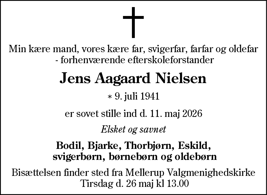 Dødsannonce for Jens Aagaard Nielsen