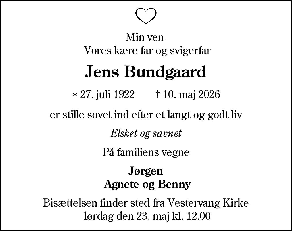 Dødsannonce for Jens Bundgaard