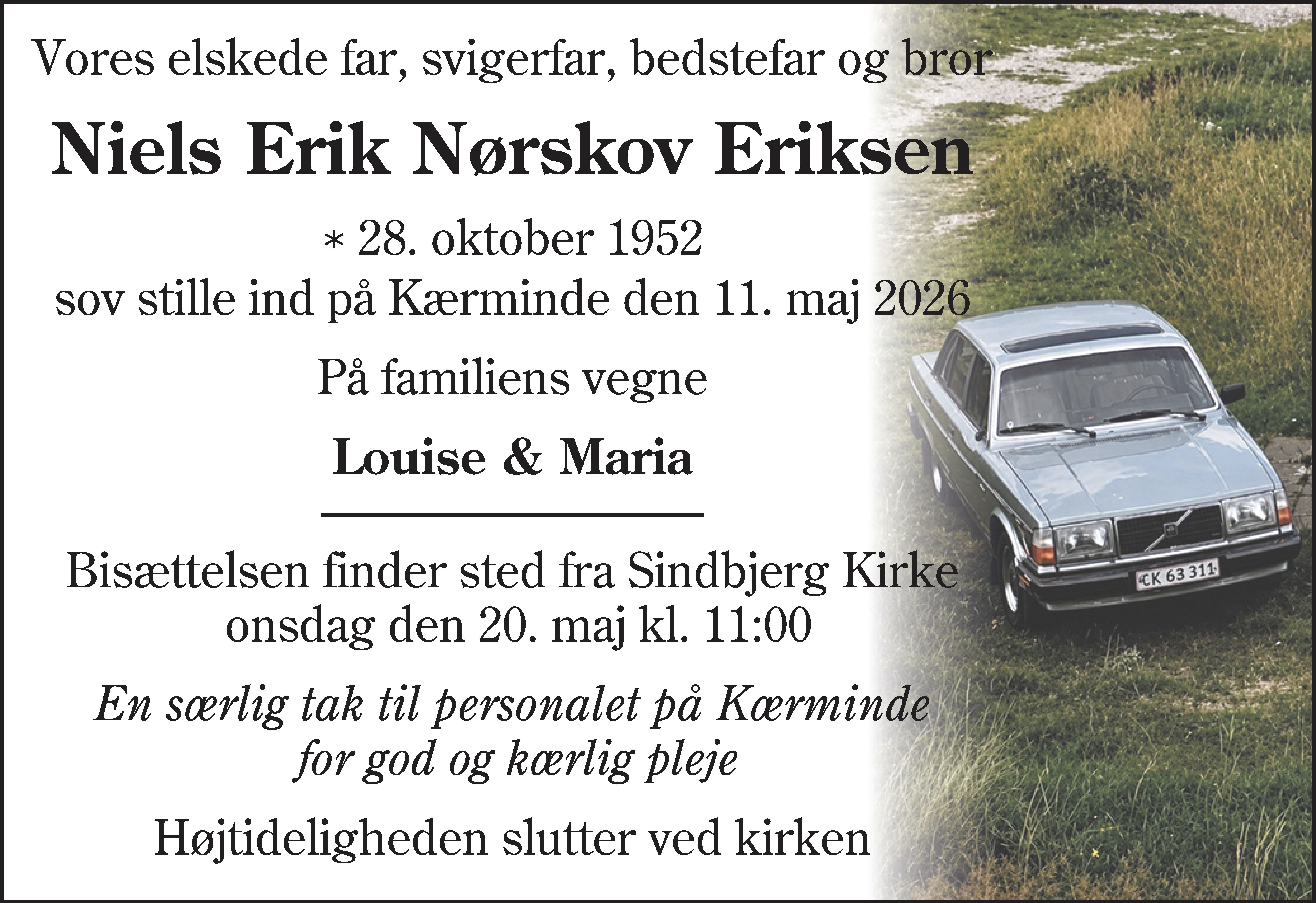Dødsannonce for Niels Erik Nørskov Eriksen