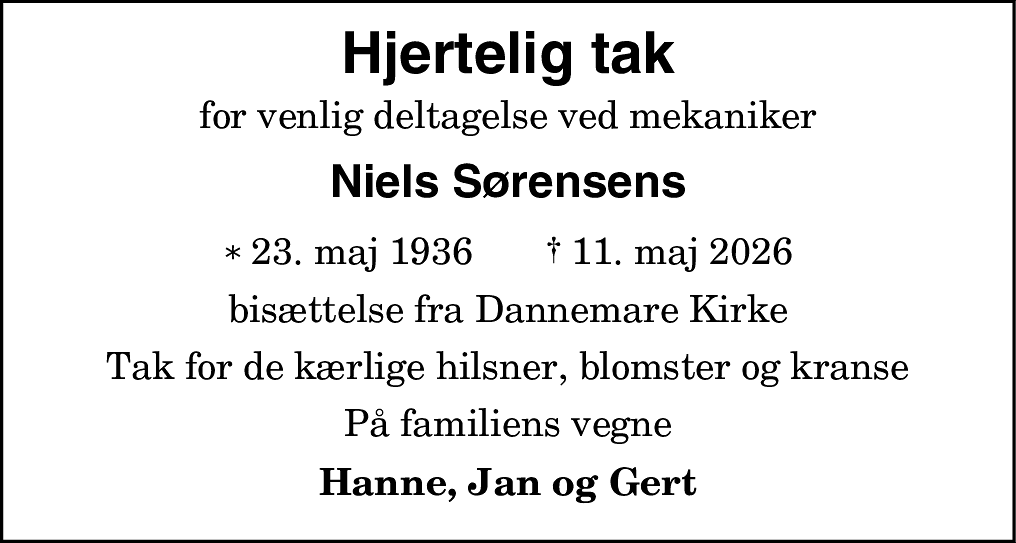 Dødsannonce for Niels Jørgen Pape Sørensen
