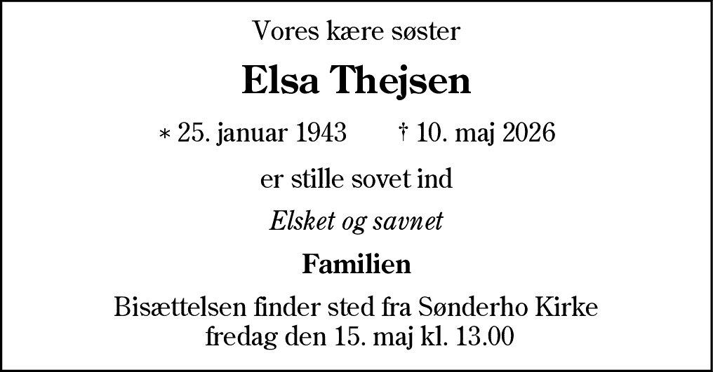 Dødsannonce for Elsa Thejsen
