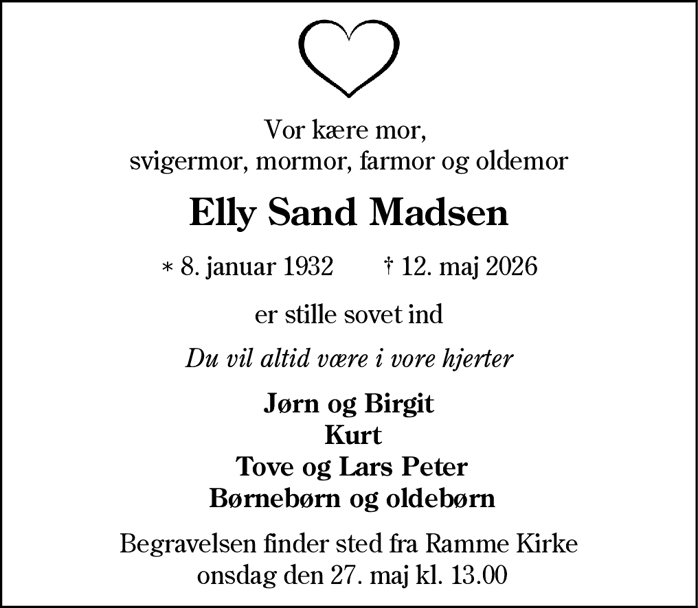 Dødsannonce for Elly Sand Madsen