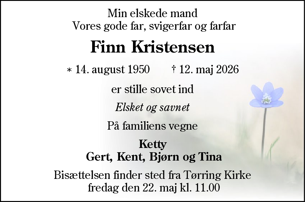 Dødsannonce for Finn Kristensen