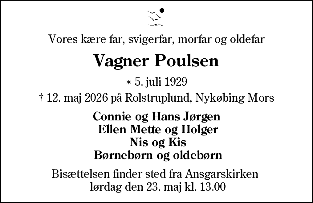 Dødsannonce for Vagner Poulsen