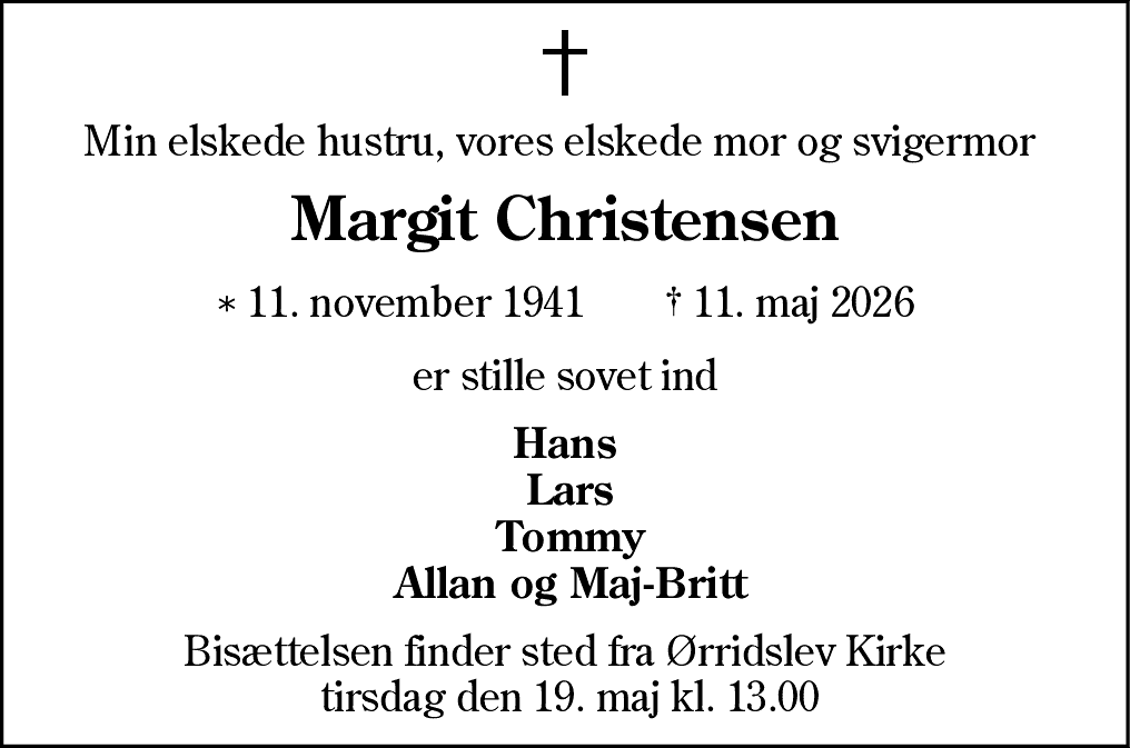 Dødsannonce for Margit Christensen