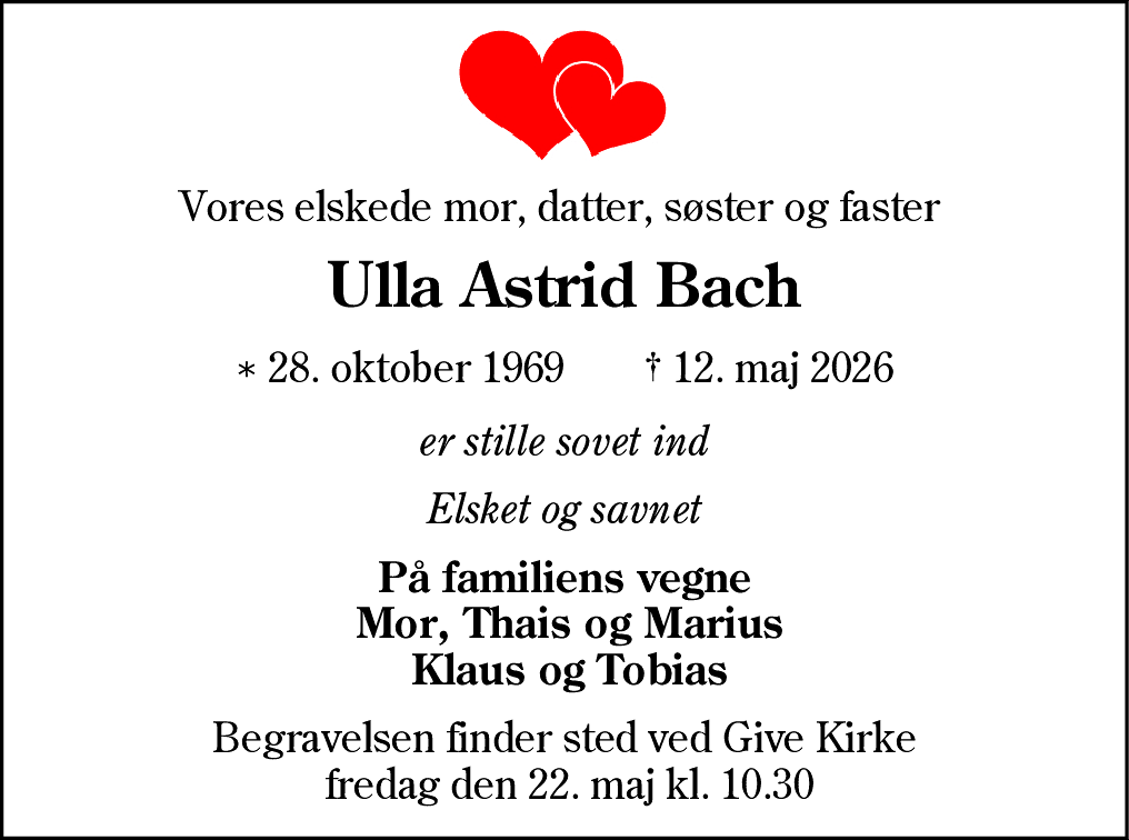 Dødsannonce for Ulla Astrid Bach