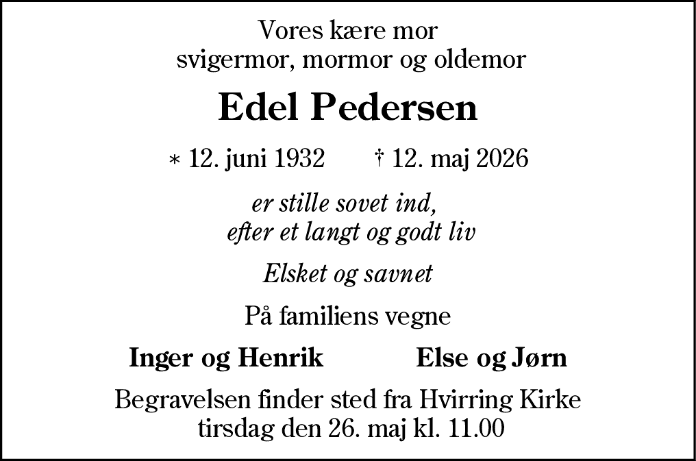 Dødsannonce for Edel Pedersen
