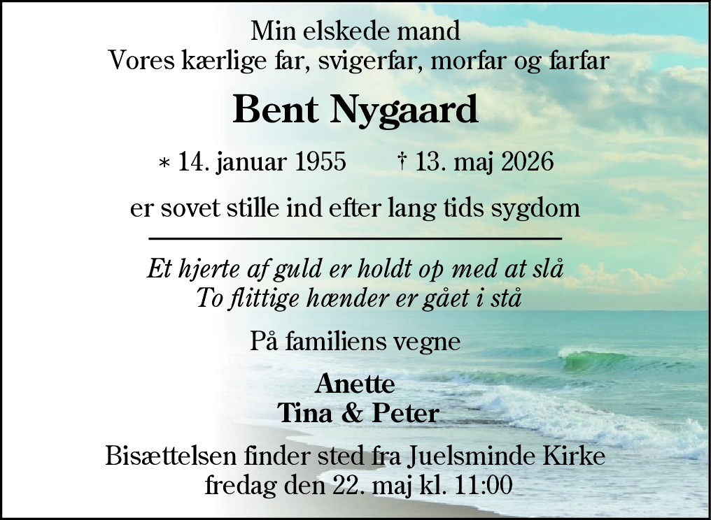 Dødsannonce for Bent Nygaard