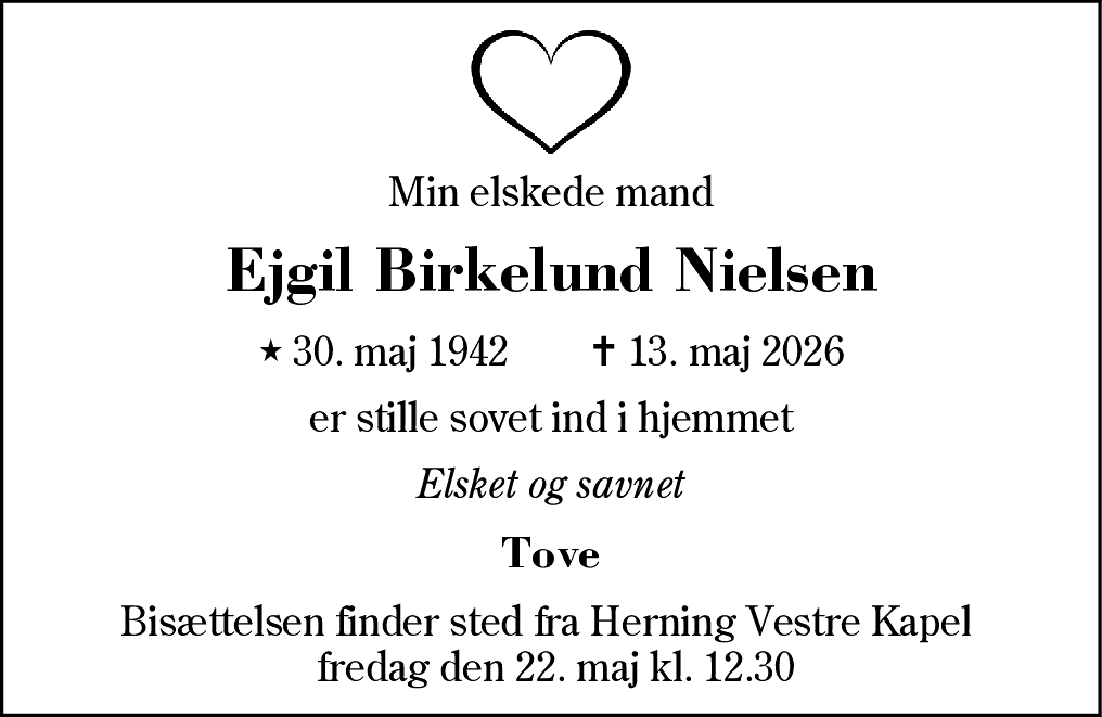 Dødsannonce for Ejgil Birkelund Nielsen