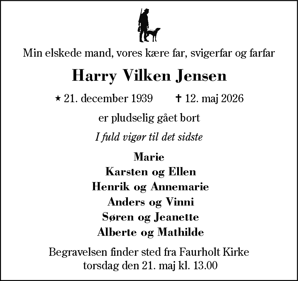 Dødsannonce for Harry Vilken Jensen