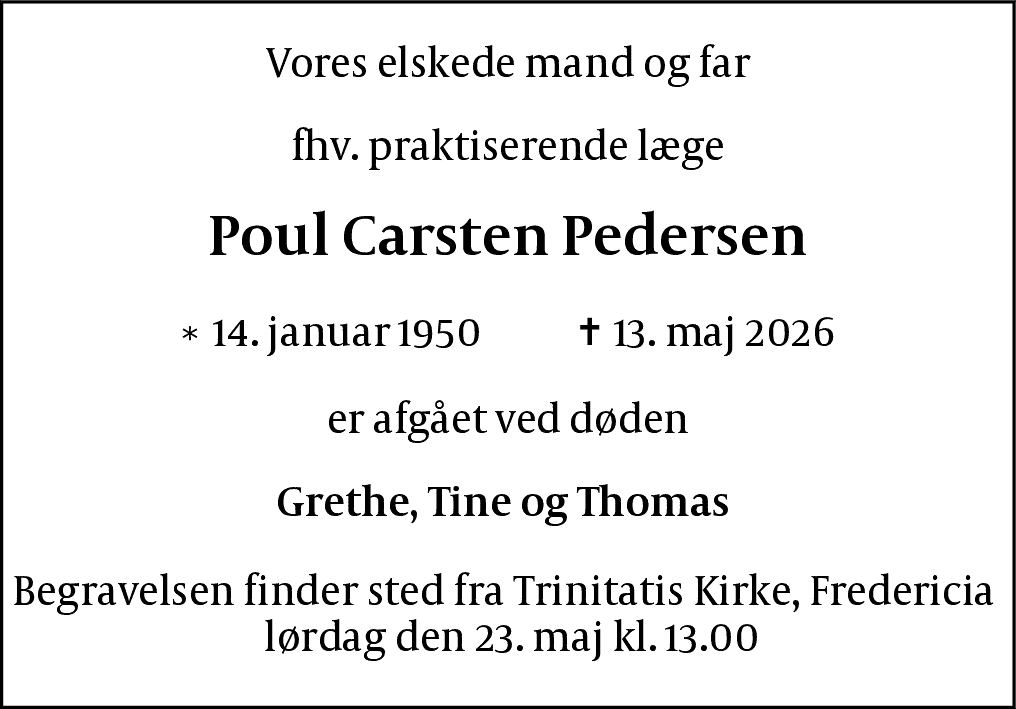 Dødsannonce for Poul Carsten Pedersen