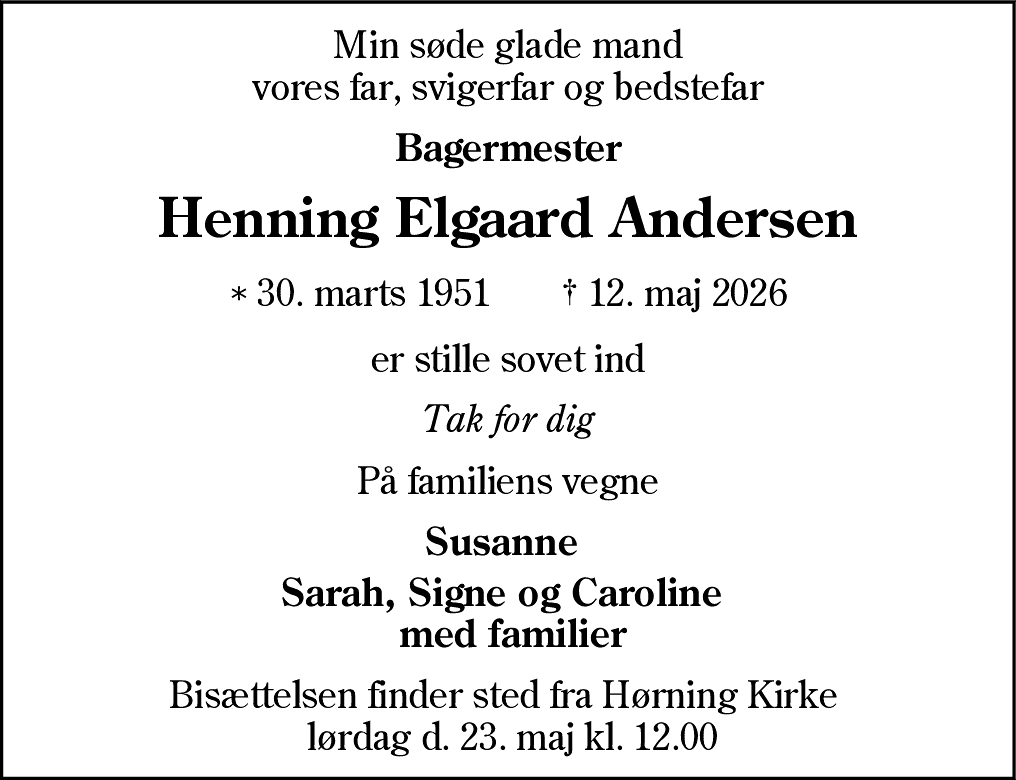 Dødsannonce for Henning Elgaard Andersen