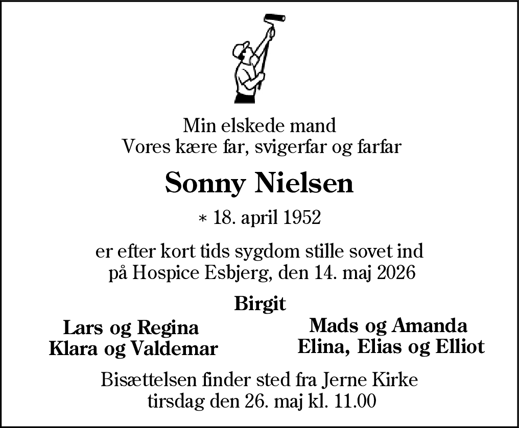 Dødsannonce for Sonny Nielsen