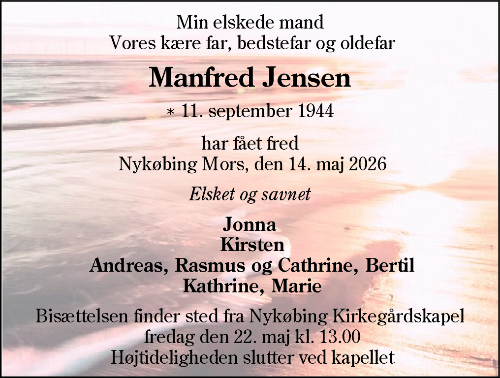 Dødsannonce for Olaf Manfred Jensen