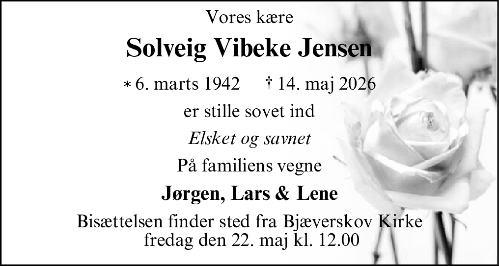 Dødsannonce for Solveig Vibeke Jensen