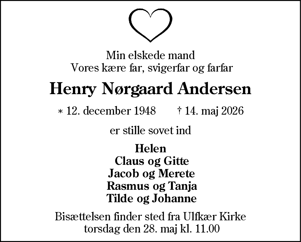 Dødsannonce for Henry Nørgaard Andersen