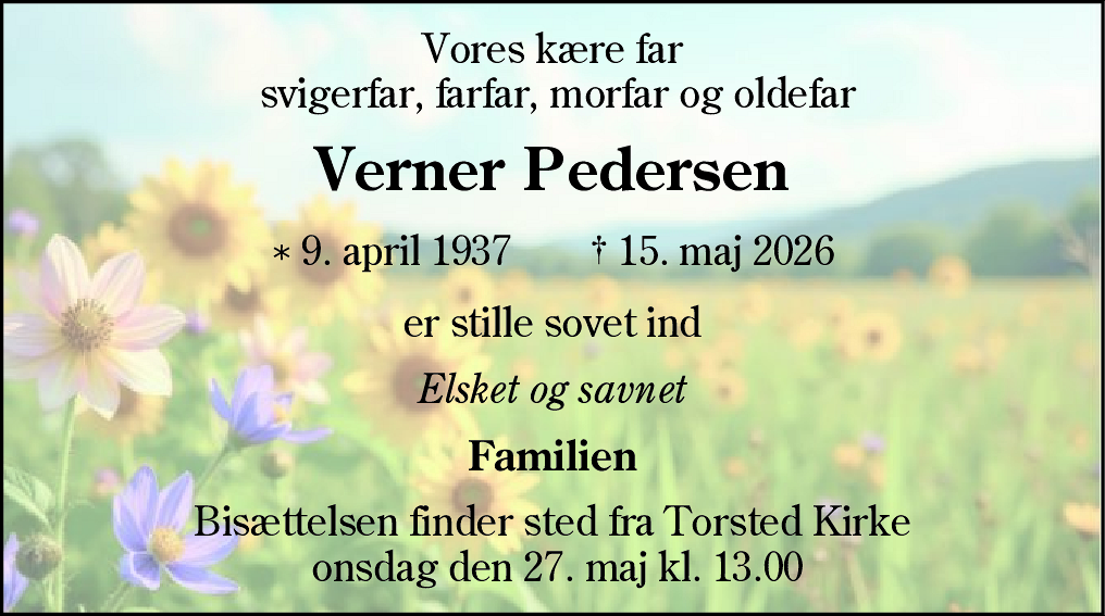 Dødsannonce for Verner Pedersen