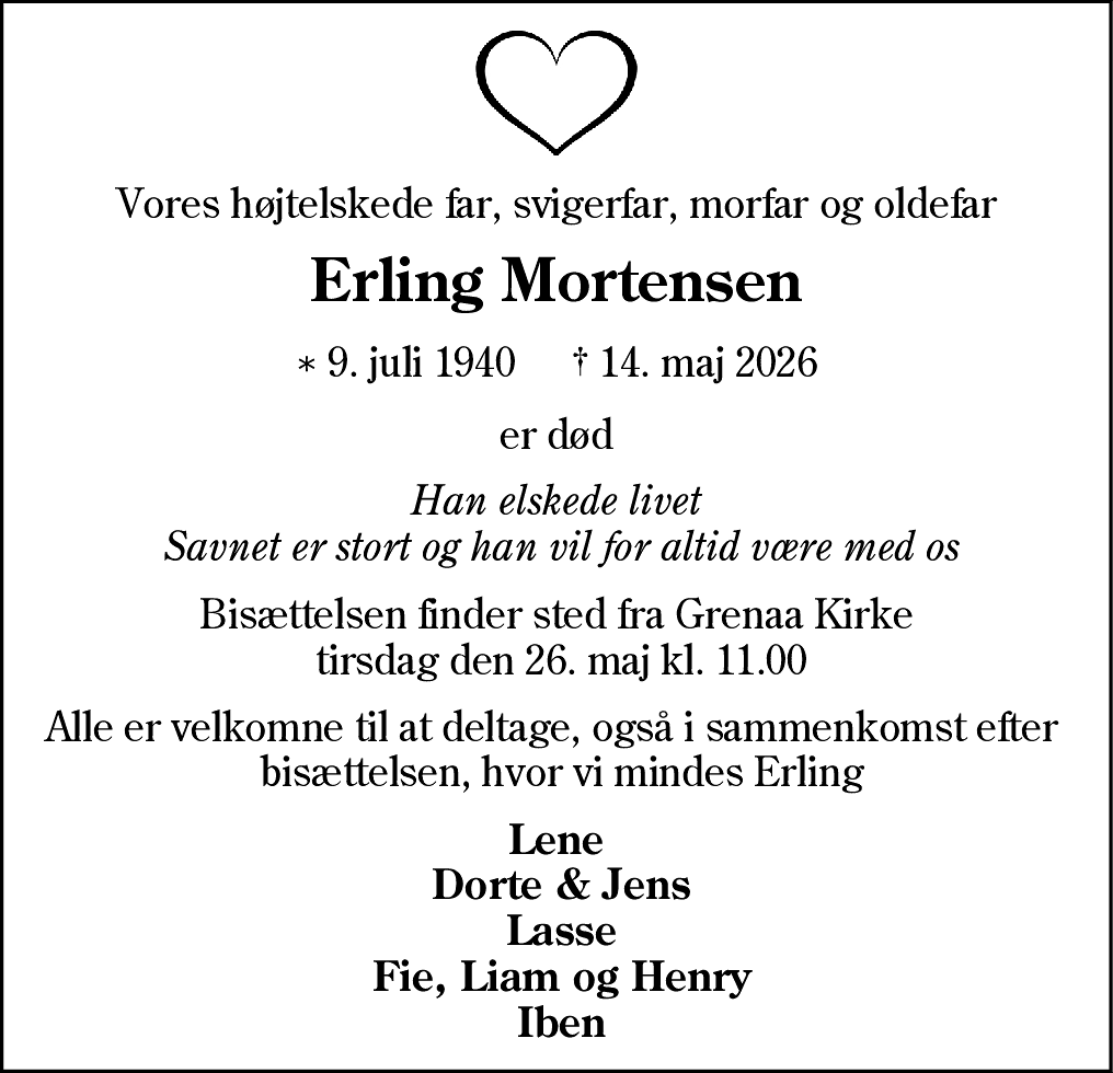 Dødsannonce for Erling Mortensen