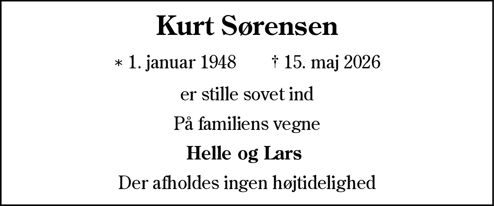 Dødsannonce for Kurt Sørensen
