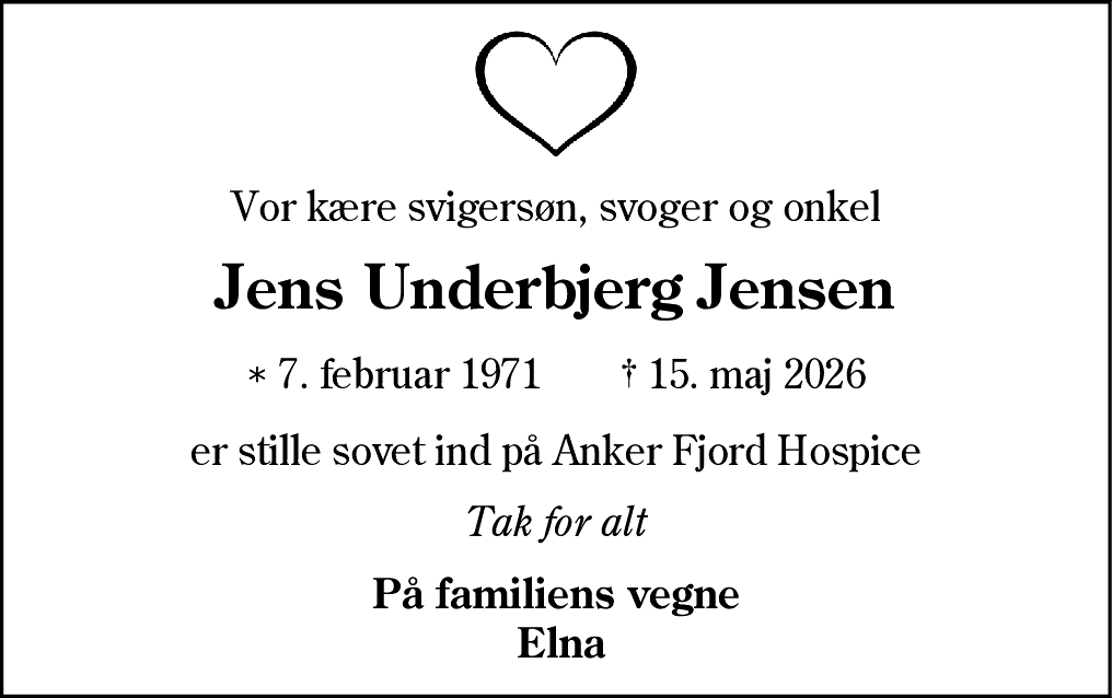 Dødsannonce for Jens Underbjerg Jensen